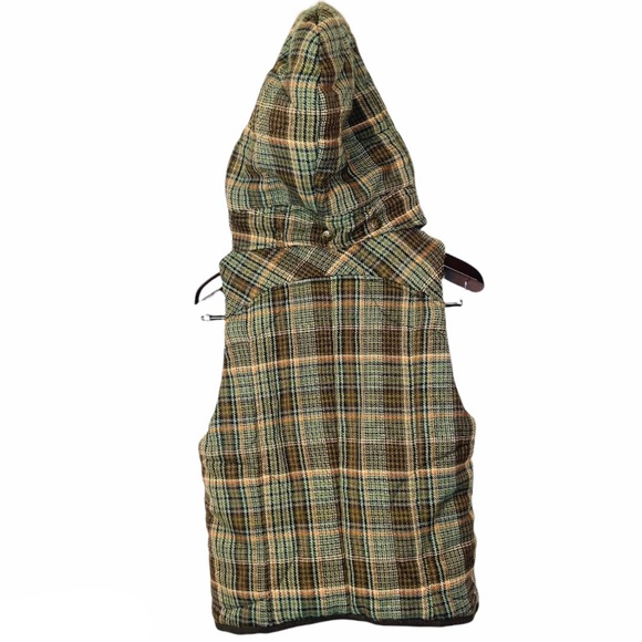 BBDakota• wool Brown Plaid Tartan Fur Hooded Flannel Vest medium - Picture 3 of 10